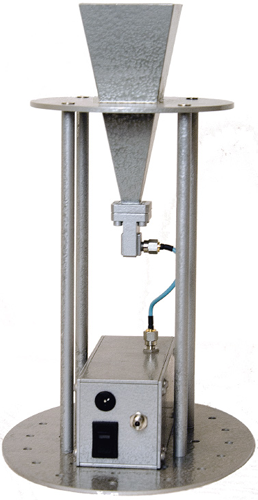 The AHA-840 antenna operates from 700 MHz to 18 GHz, featuring a built-in preamplifier