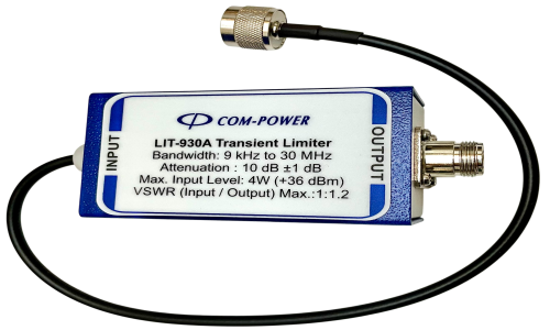 Com-Power LIT-930A transient limiter, 9 kHz–30 MHz, 10 dB—protects EMI receiver during LISN tests