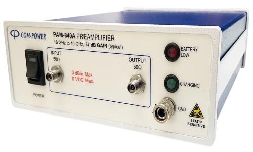 Com-Power PAM-840A microwave preamplifier, 18–40 GHz wideband for EMC testing